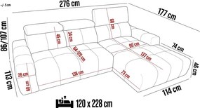 Narożnik ENZO S układ L z elektryczną regulacją siedziska Prawostronny z funkcją spania w ktaninie SORELLA 05 WERSAL