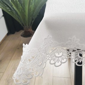 Obrus z gipiurą na środku i brzegach prostokątny biały 150x220 cm