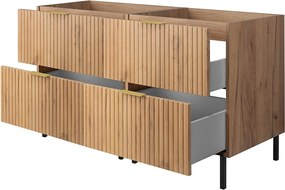 Szafka pod umywalkę, Dąb Craft, 120 (2 x 60) x 77 x 46 cm, uchwyt złoty, nogi czarne, bez blatu