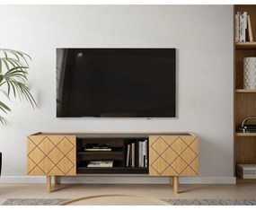 Czarno-naturalna szafka pod TV w dekorze dębu 175x60 cm Porto – Woodman