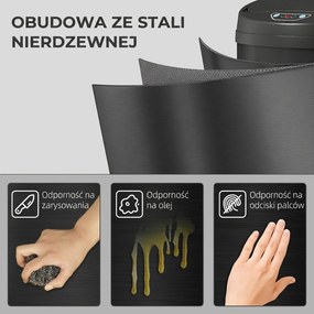 HOMCOM 50 L Kosz na śmieci z czujnikiem i funkcją Soft-Close, bezdotykowy kosz ze stali nierdzewnej do higienicznej kuchni