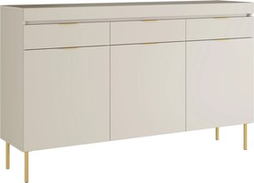 Komoda trzydrzwiowa Sentia 157 cm z trzema szufladami - kaszmir / złoty