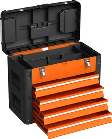 HOMCOM Pusta skrzynka narzędziowa 49,7 x 25,3 x 40,7 cm z 4 szufladami i Mini-Boxem, Stal, Pomarańczowa