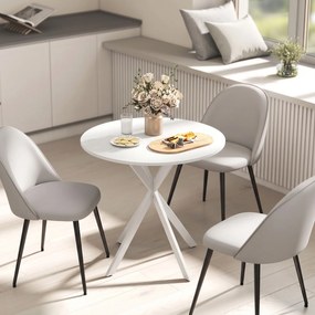 HOMCOM Okrągły stół kuchenny, 80 cm, kompaktowy blat, płyta wiórowa, metal, biały | Aosom PL