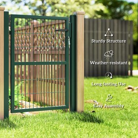 Outsunny Bramka Ogrodowa z Stali z Uchwytem, Zamykana na 3 Klucze 97x170cm Zielona