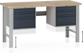 Stół warsztatowy z regulacją wysokości G7, blat bukowy, 1700 x 800 x 840-1040 mm, 2x kontener, 6x szuflada, grafitowy