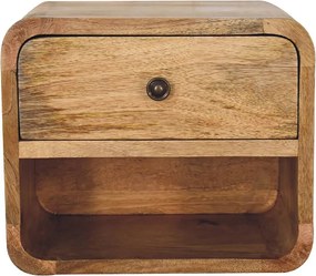 Półka nocna Mini Artisan Furniture wykończona dębem, 1 szuflada, 1 otwarta komora, brązowa