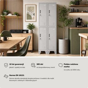 Szafka ubraniowa metalowa pracownicza głęboka 2-drzwiowa szara, 292x1720x600 mm: BARTEK 1 Plus D600