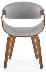Krzesło z giętej sklejki szara tapicerka i orzechowa sklejka K544