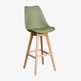 Wysoki Stołek Nordycki Z Poduszką Ze Skóry Ekologicznej Verde Army & ↑75 Cm - Sklum