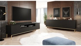 Komoda Nicole 200 cm - czarny mat / złote nóżki