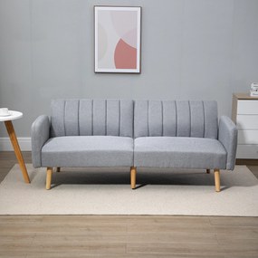 HOMCOM Sofa do spania, dwuosobowa sofa materiałowa, z funkcją spania, polyester stylizowany na len, drewno kauczukowe, 173 x 75 x 73 cm, szara