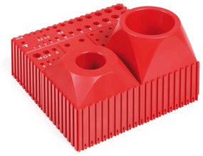 Pojemnik na narzędzia z tworzywa sztucznego z chwytem cylindrycznym 8, moduł 5x5, 4 gniazda, czerwony