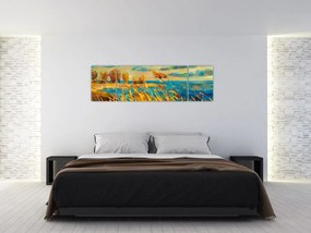 Obraz - Zachód słońca nad jeziorem, obraz akrylowy (170x50 cm)