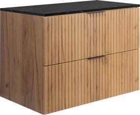 Wandhängender Badezimmerschrank, Eiche Craft / schwarze Marmorplatte (MDF), 80 x 57 x 46 cm