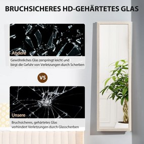 HOMCOM 160 x 50 cm Lustro całopostaciowe, wielofunkcyjne, prostokątny design z ramą, Biały