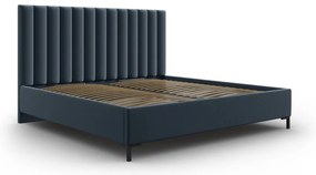 Ciemnoniebieskie tapicerowane łóżko dwuosobowe ze schowkiem i stelażem 140x200 cm Casey – Mazzini Beds