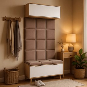 Zestaw do Przedpokoju P-012 90 cm z Szafką na Buty i Siedziskiem Biały/Dąb Artisan Tapicerowany Nowoczesny