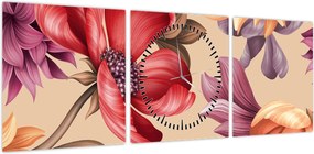 Obraz - Vintage Flowers (z zegarem) (90x30 cm)
