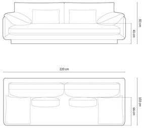 Jasnoszara aksamitna sofa 220 cm Torino – Micadoni