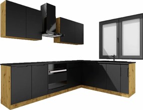 Zestaw mebli kuchennych narożnych 260 cm dąb artisan + czarny F9-S42