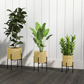 Outsunny Podstawki Pod Kwiaty, Zestaw 3 Szt., Metal, Do Użytku Wewnątrz i Na Zewnątrz, Czarno/Złoty