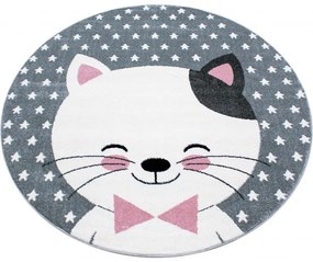 Dywan dziecięcy Kid Kotek szaro-różowy 120 cm x 120 cm koło