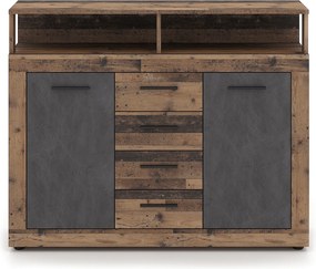 Komoda Dwudrzwiowa z Szufladami BLAGO MIDI B 119,5 cm Ciemny Dąb/Czarny Loft