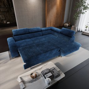 Masseno Narożnik VELISS z funkcją spania i pojemnikiem na pościel Rozkładana sofa do Salonu - Niebieski, TILIA 77