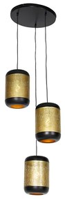 Wisząca lampa vintage czarna z mosiężnym kloszem okrągłym 3-światłowa - KayleighPrzemysłowy Oswietlenie wewnetrzne