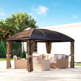 Outsunny Pawilon Ogrodowy, Namiot Imprezowy, Festynowy, 4 x Podwójne Ściany Boczne, Wodoodporny, 2 Haki na Latarnie, ok. 4 x 3 x 2,8 m, Brązowy