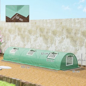Outsunny Szklarnia Foliowa, odporna na warunki pogodowe, UV-odporna, Tunnel, 300 cm x 80 cm x 45 cm, Zielona
