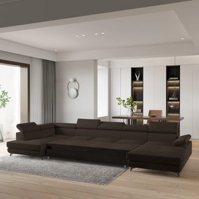 Masseno Narożnik MONTIVA z funkcją spania i pojemnikiem na pościel Narozniki U, Rozkładana sofa - Brązowy, MONOLITH 29