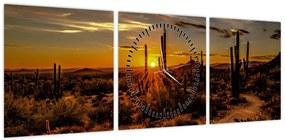 Obraz - Koniec dnia na pustyni w Arizonie (z zegarem) (90x30 cm)