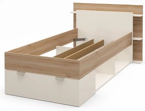 Biało-naturalne łóżko jednoosobowe w dekorze dębu ze schowkiem bez stelaża 90x200 cm Albo – Marckeric