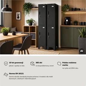 Szafka ubraniowa metalowa pracownicza głęboka 2-drzwiowa czarna, 292x1720x600 mm: BARTEK 1 Plus D600