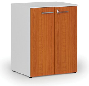 Szafa biurowa z drzwiami PRIMO WHITE, 2 półki, 800 x 640 x 1027 mm, biały/wiśnia