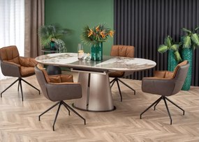 Owalny stół Rogins 160-200x90 cm – rozkładany z blatem z ceramiki beżowy marmur / cappuccino / czarny