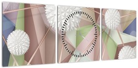 Obraz - Abstrakcja 3D w pastelowych kolorach (z zegarem) (90x30 cm)