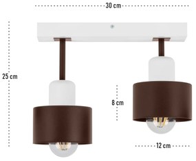 Brązowo-biała lampa sufitowa, dwupunktowy spot DBR30x7WE z drewna i me