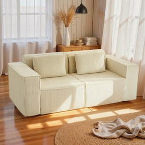 HOMCOM Sofa 3-osobowa, miękka pianka, szerokie podłokietniki, 2 poduszki, tapicerka manchester, beżowa