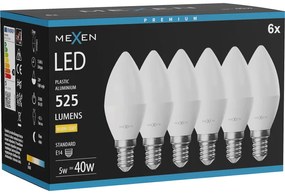 Mexen Nova 6x żarówka LED E14, C37, 5W, Ciepła - 3000K, 525 lm - L102-E14-0530-01x06