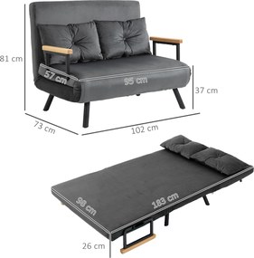 HOMCOM Sofa rozkładana 2 osobowa z Poduszkami Komfortowa i Funkcjonalna Maksymalne obciążenie 120kg 102x73x81cm Ciemnoszara | Aosom PL