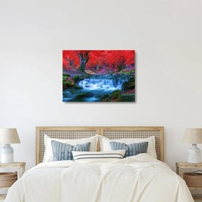 Obraz na szkle wodospadu w czerwonym lesie (70x50 cm)