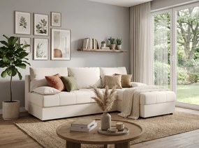 Rozkładana narożna sofa VENORIA SLIM 200x143 cm, kremowa, uniwersalna + 2 poduszki GRATIS