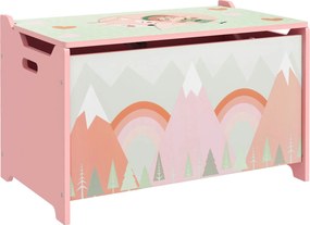 ZONEKIZ Pojemnik do przechowywania z miejscem, Skrzynia na zabawki z wiekiem i zawiasem zabezpieczającym, uroczy motyw zwierzęcy, 60 x 37 x 39 cm, Różowy