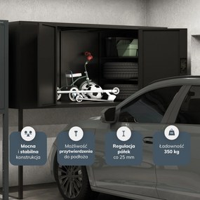 Szafa metalowa do garażu GEORGE, 2250 x 2100 x 900 mm, czarna