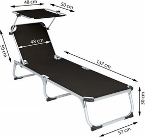 Leżak ogrodowy, składany z daszkem, antracyt 187 cm