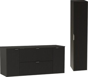 Czarny Zestaw do Łazienki 140cm Szafka Blat Słupek Ryflowane Fronty