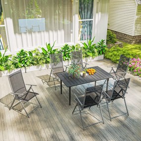 Outsunny Stół Ogrodowy 150x90cm, Odporny na Warunki Pogodowe Stół na Balkon ze Stali, z Otoworem na Parasol Czarny